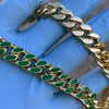 14K Gold Plated 16" Green Cuban Link Chain Necklace