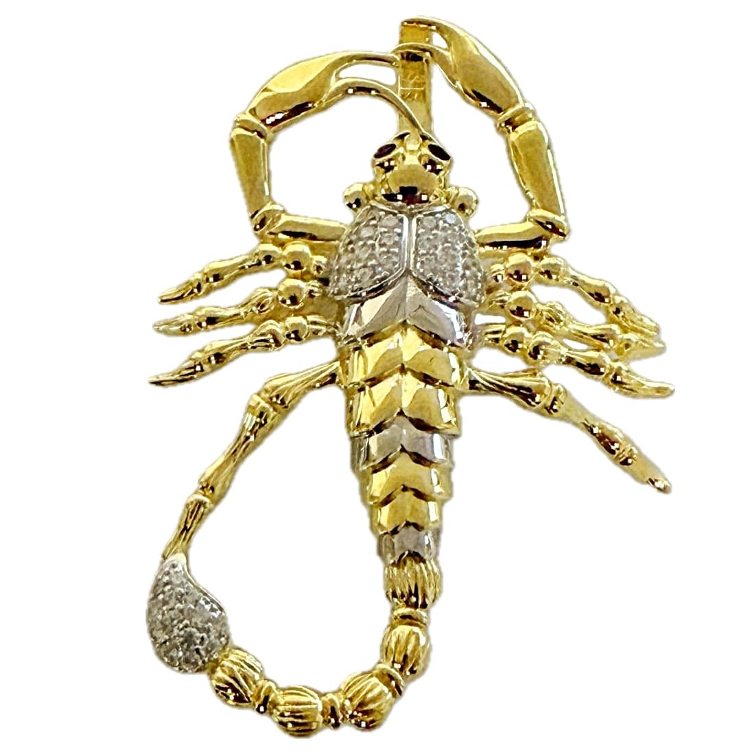 14K Gold Plated 925 Silver Scorpion Two-Tone Iced CZ Scorpio Pendant