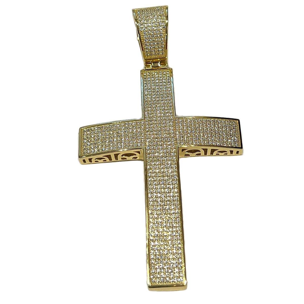 14K Gold Plated 925 Sterling Silver Big Cross Pendant Iced Micro Pave