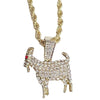 14K Gold Plated Goat w/Red Eyes Iced CZ Pendant Rope Chain 24"