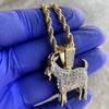 14K Gold Plated Goat w/Red Eyes Iced CZ Pendant Rope Chain 24"