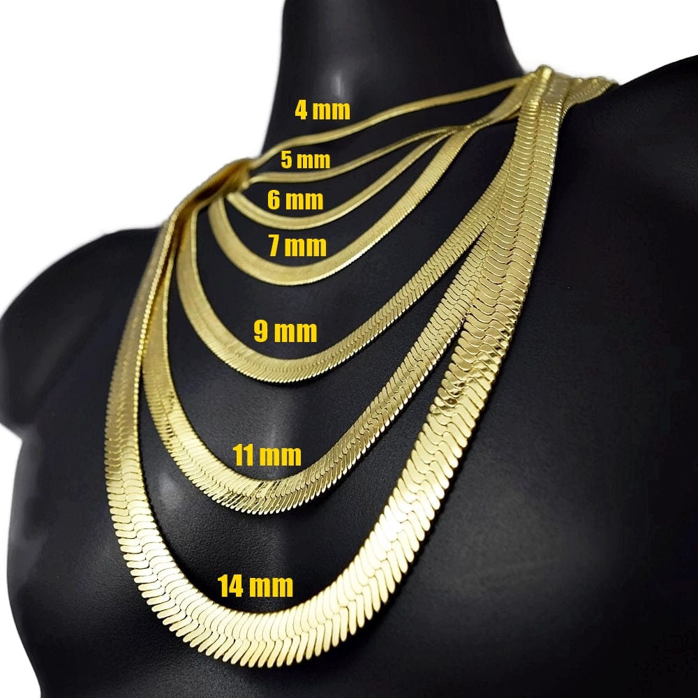 14K Yellow Gold-Plated 925 Silver Herringbone Chain Bracelet – 7mm Flexible Goldum NYC