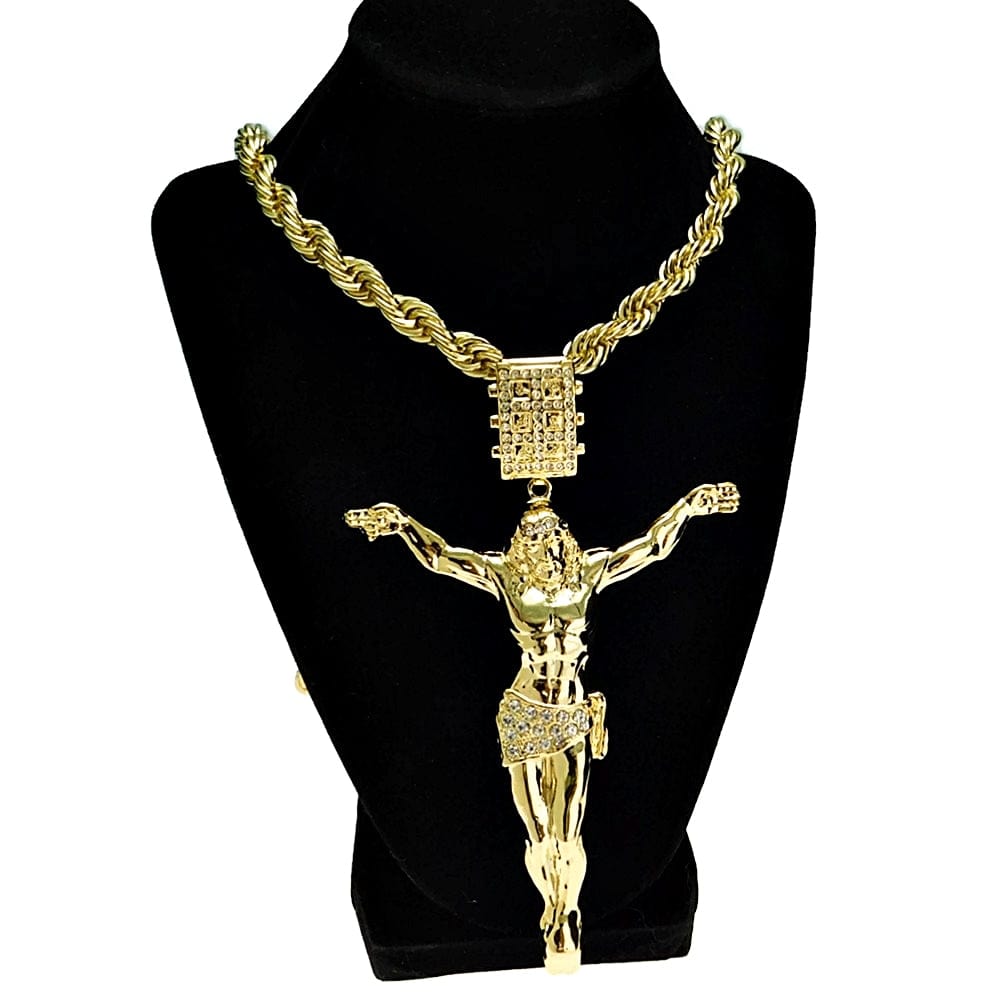 Chain Huge Jesus Piece 14K Gold Plated Huge Jesus Body Pendant