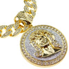 14K Gold Plated Jesus Coin w/ Silver Glitter Cuban Chain 20"