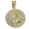 14K Gold Plated Jesus Head w/Silver Glitter Round Coin Pendant