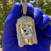 14k Gold Plated Over 925 Silver Jesus Iced CZ Pendant Cleft Beard