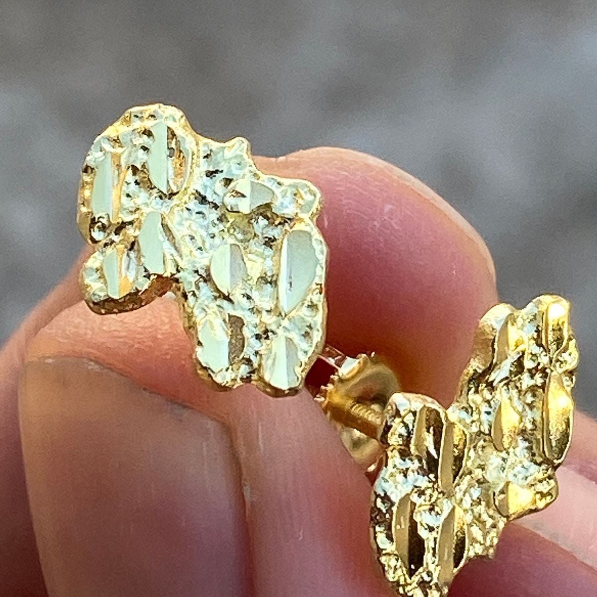 14K Gold Plated over 925 Silver Nugget Earrings 14MM