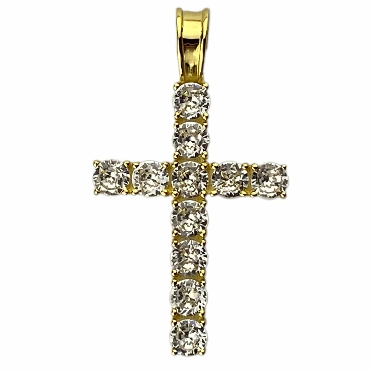 14k Gold Plated over 925 Silver Tennis Cross Iced CZ Flooded Out Penda