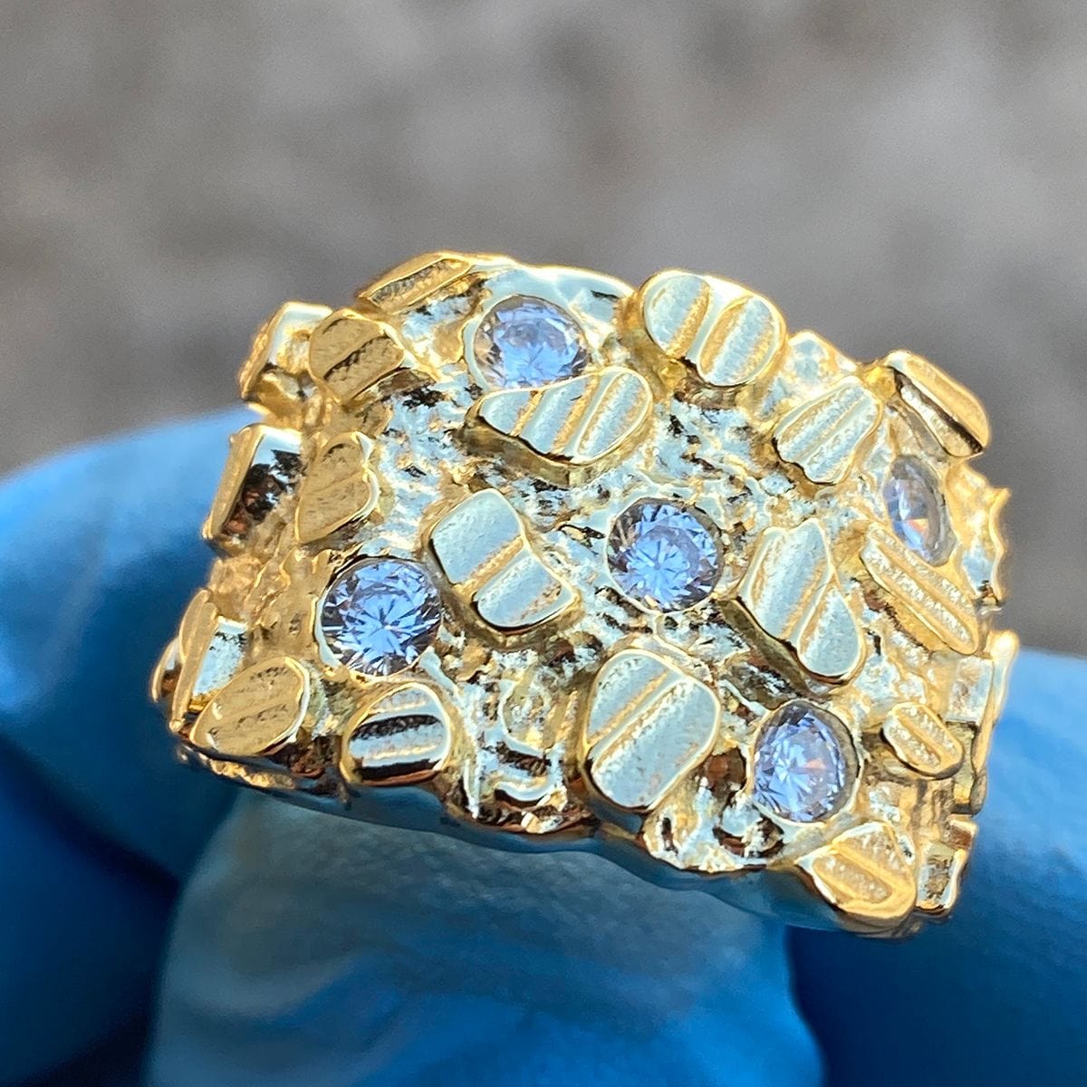 14k Gold Plated over 925 Sterling Silver Iced CZ Nugget Ring
