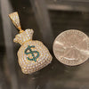 14k Gold Plated over 925 Sterling Silver Iced Money Bag Emoji Pendant