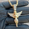14k Gold Plated Praying Angel Pendant Iced CZ Wings Rope Chain Necklace 24"