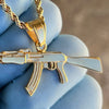 14K Gold Plated Rope Chain 24" 3MM w/ Stainless Steel AK-47 Gun Rifle Pendant
