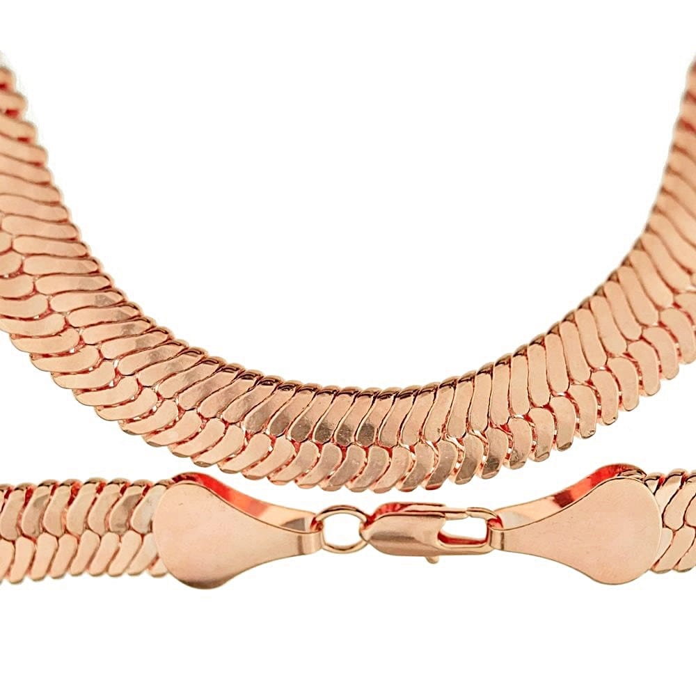 14K Rose Gold Plated Herringbone Chain Necklace 24