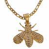 18K Gold Plated Bee Pendant CZ 316L Stainless Steel Figaro Chain Necklace 24"