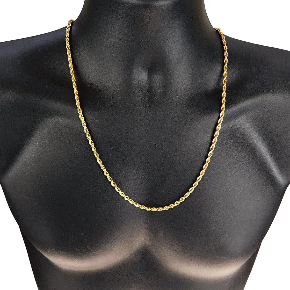 18K Gold Plated Finish over Stainless Steel Rope Chain Necklace 4mm x