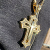 18K Gold Plated Huge Iced CZ Flooded Out Open Cross Necklace Cuban Link Chain 30"