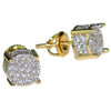 18K Gold Plated Two-Tone Round CZ Micro Pave Screw Back Earrings 8MM