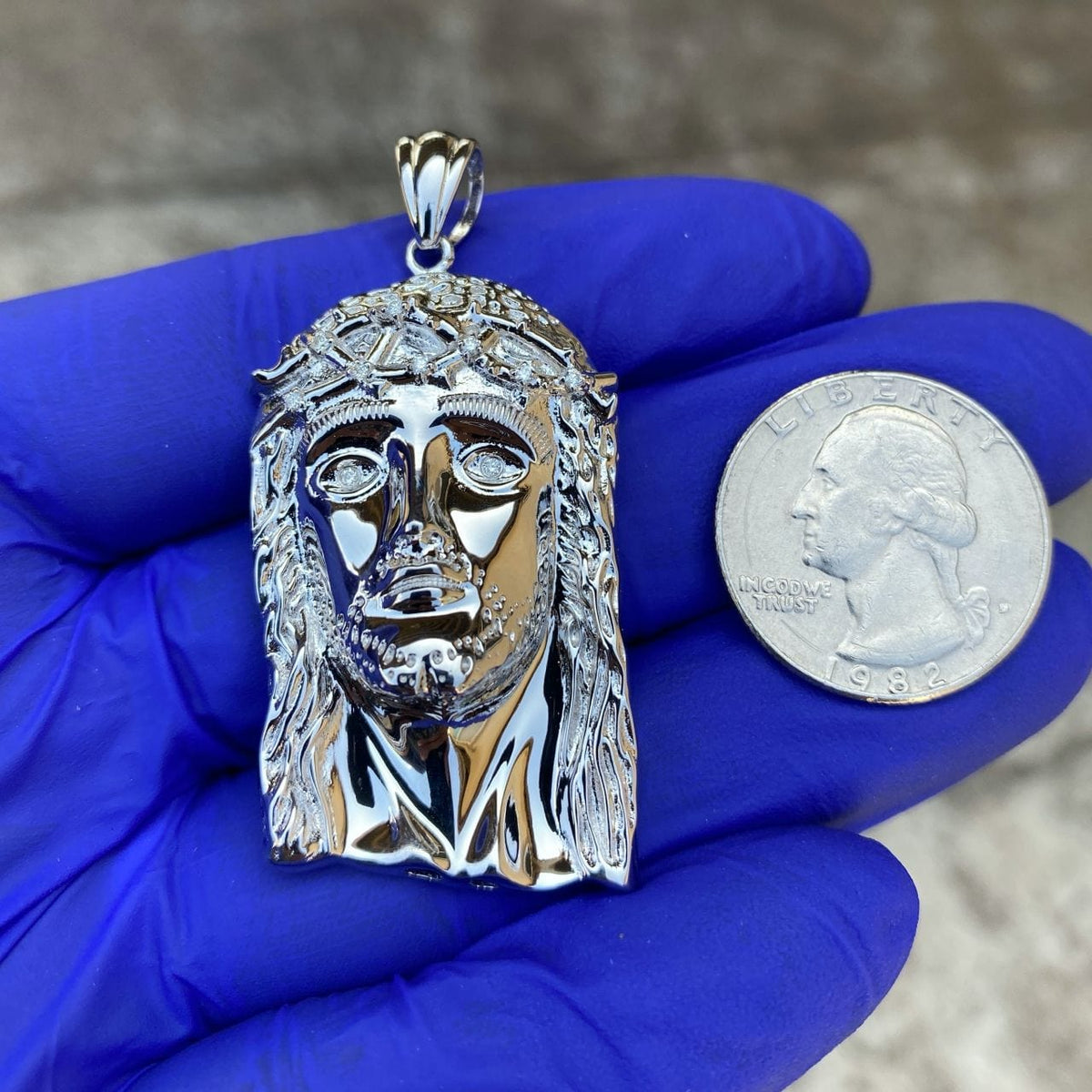 925 Sterling Silver Real VS Diamonds Jesus Head Pendant Medium SZ 1.75