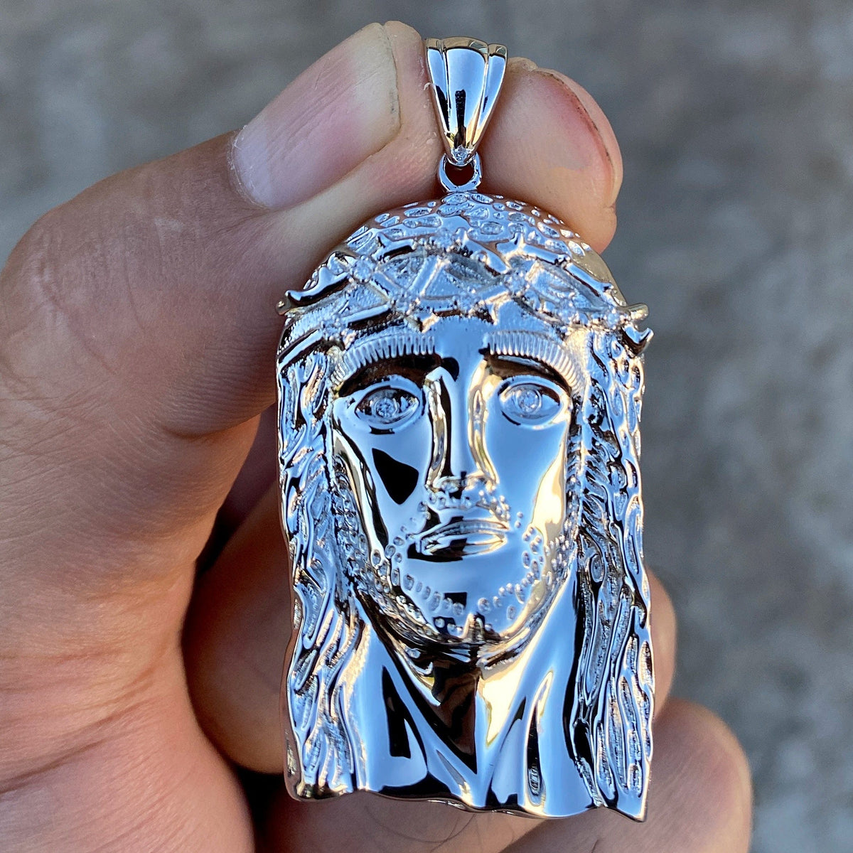 925 Sterling Silver Real VS Diamonds Jesus Head Pendant Medium SZ 1.75