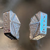 925 Silver Square 3D Pyramid Shape Center Iced CZ Earrings 11MM
