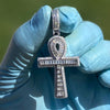 925 Sterling Silver Egyptian Ankh Cross Round Baguette Iced Pendant