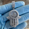 925 Sterling Silver Hamsa Hand Of Fatima Allah Iced Flooded Out CZ Pendant