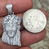 925 Sterling Silver Iced Baguette Crown Jesus Pendant (SMALL)