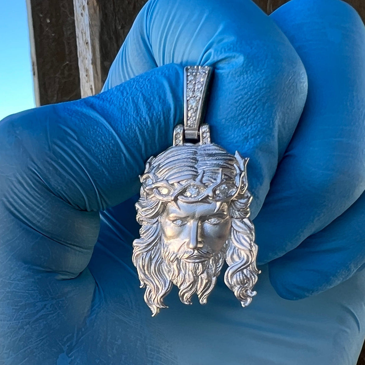 925 Sterling Silver Matte Jesus Head Moissanite VVS D Pendant Small 1