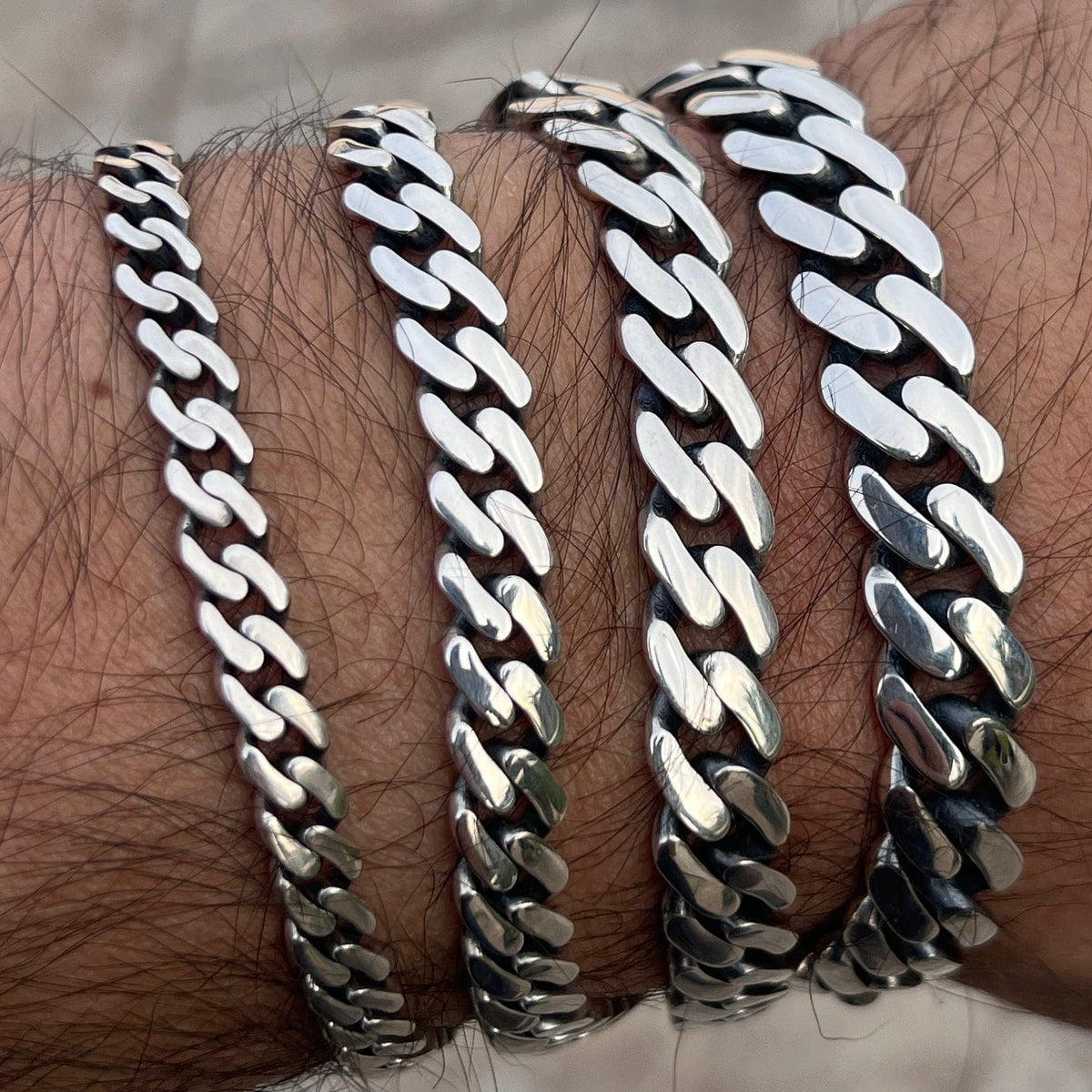 925 Sterling Silver Sleek Cuban Link Oxidized Bracelet 6MM-12MM