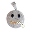 925 Sterling Silver Zipper Mouth Face Emoji Stop Snitching Iced CZ Pendant