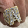 A / 10 14K Gold Plated 925 Sterling Silver Initial Letter Iced CZ Baguette Ring