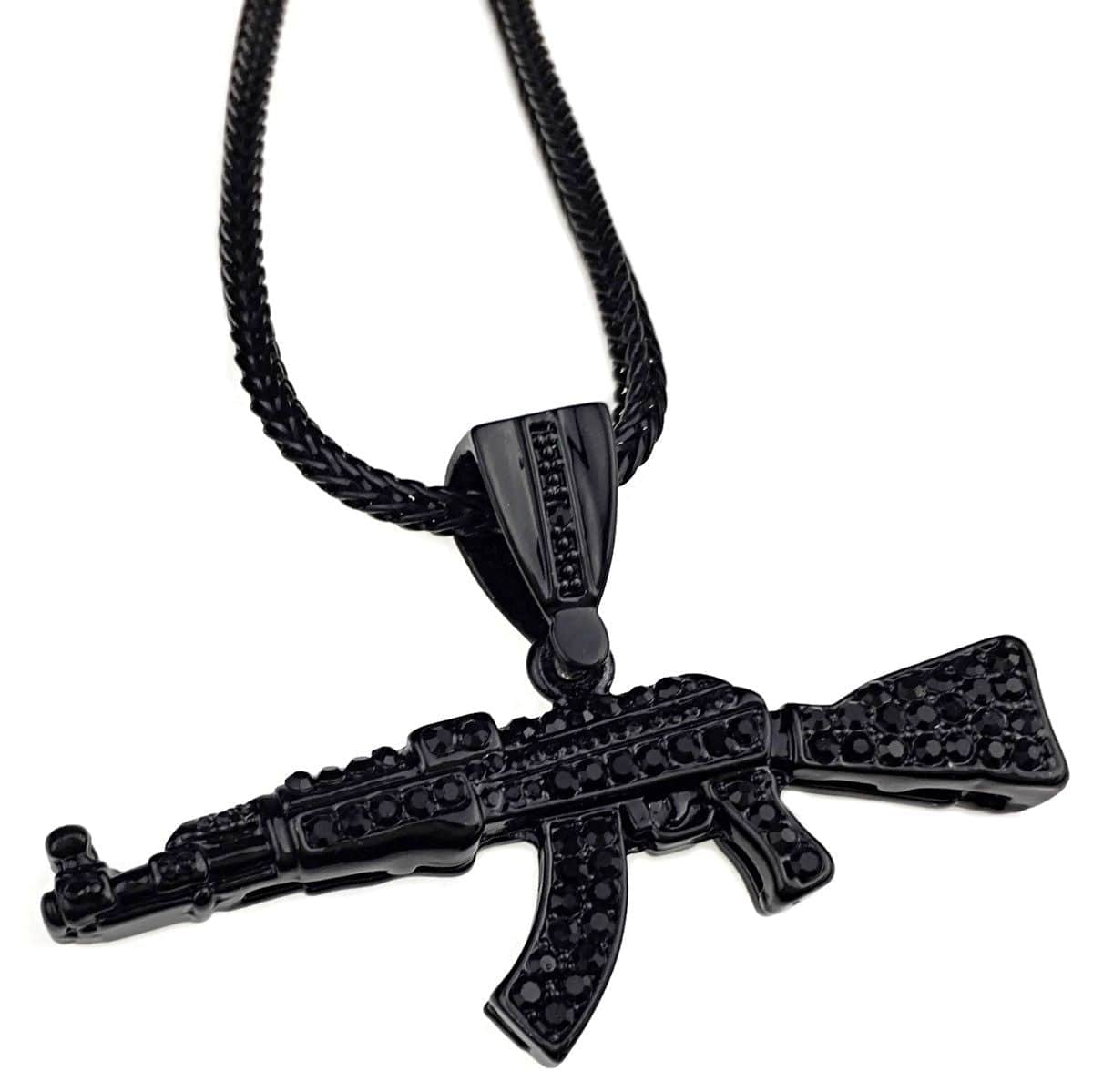 Black AK-47 Rifle Gun Franco Chain Necklace 36