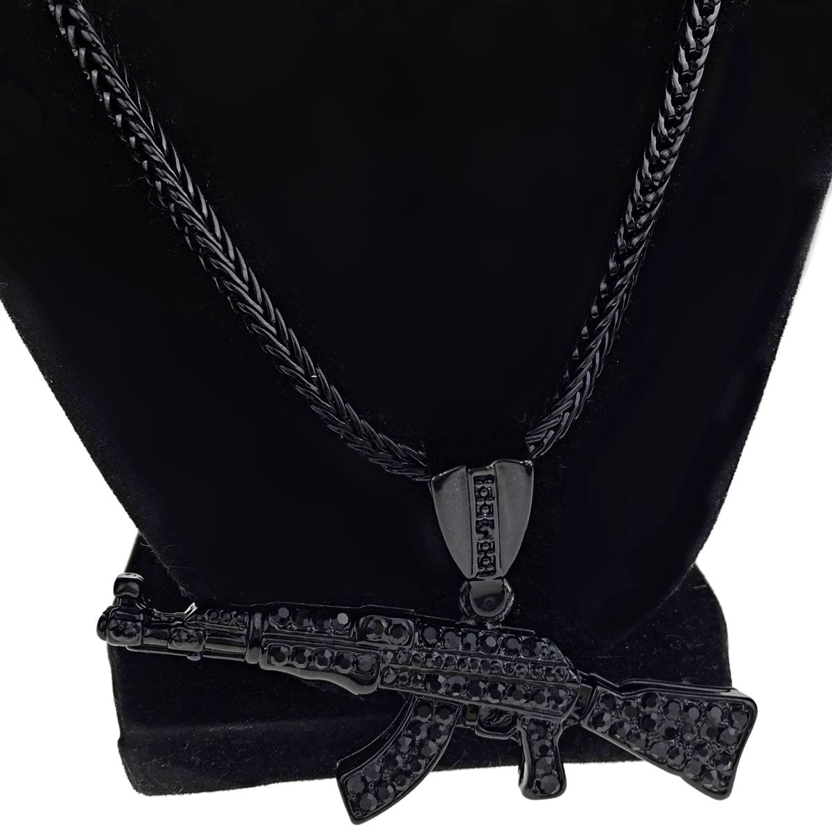 Black AK-47 Rifle Gun Franco Chain Necklace 36