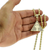 Ankh Pyramid Iced Pendant Gold Finish Rope Chain Necklace 24"