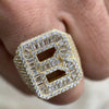 B / 11 14K Gold Plated 925 Sterling Silver Initial Letter Iced CZ Baguette Ring