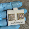 Big 17MM Square Earrings Micro Pave 9 Rows Gold Finish Screw Back