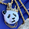 Big Crown Panda Pendant Gold Finish Rope Chain Necklace 5mm 30"