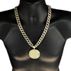 Big Gold Finish Iced Medallion Cuban Chain Necklace 24"