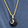Black 8 Ball Iced Pendant Gold Finish Rope Chain Necklace 24"