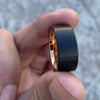 Black Tungsten Carbide Wedding Band Ring Rose Gold Plated Inside 10MM Wide