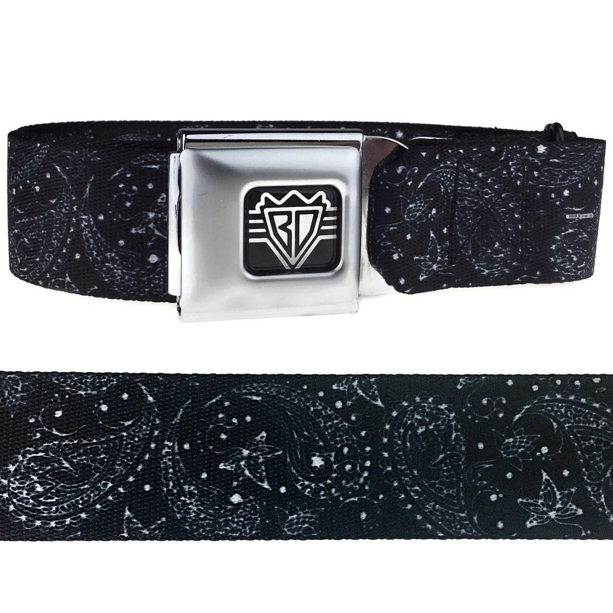 Black and White Paisley Buckle-Down Belt