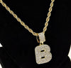 Bubble Letter B Gold Finish Rope Chain Necklace 24"