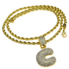 Bubble Letter C Gold Finish Rope Chain Necklace 24"