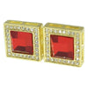 Faux Ruby Gold Finish Square 16MM Earrings