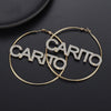 Gold / 50mm Huge Hoop Iced Flooded Out Letters Personalized Name Circle Custom Earrings 50mm 60mm 70mm