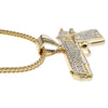 Gun Pistol Iced Pendant Gold Finish 36" Franco Chain Necklace
