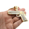 Gun Pistol Iced Pendant Gold Finish 36" Franco Chain Necklace