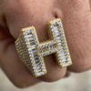 H / 9 14K Gold Plated 925 Sterling Silver Initial Letter Iced CZ Baguette Ring