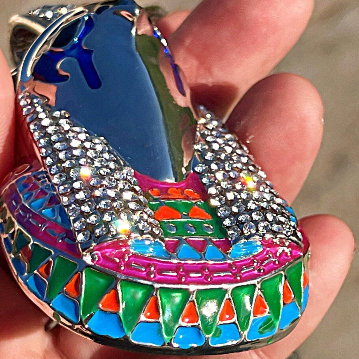 Horus Falcon Egyptian Bird God CZ Silver Tone Franco Chain