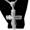 Huge Fully Iced Double Cross Silver Tone Cuban Chain Necklace 30"
